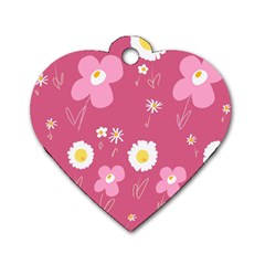 Daisy Flowers Pink White Yellow Dusty Pink Dog Tag Heart (one Side) by Mazipoodles