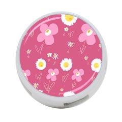 Daisy Flowers Pink White Yellow Dusty Pink 4-port Usb Hub (one Side) by Mazipoodles