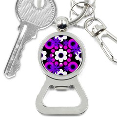 Flowers Pearls And Donuts Purple Hot Pink White Black  Bottle Opener Key Chain by Mazipoodles