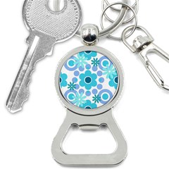 Flowers Pearls And Donuts Pastel Teal Periwinkle Teal White  Bottle Opener Key Chain by Mazipoodles