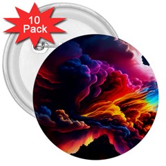 Ocean Sea Wave Clouds Mountain Colorful Sky Art 3  Buttons (10 Pack)  by Pakemis