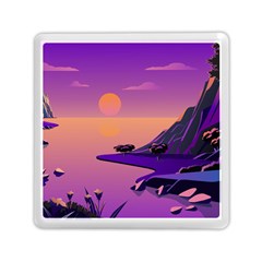 Sunset Sea Ocean Purple Pink Flowers Stone Memory Card Reader (square) by Jancukart