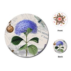 Blue Hydrangea Flower Painting Vintage Shabby Chic Dragonflies Playing Cards Single Design (round) by danenraven
