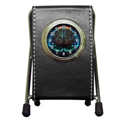 Brain Mind Technology Circuit Board Layout Patterns Pen Holder Desk Clock by Uceng