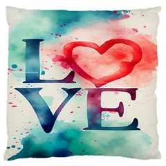 Valentines Day Heart Watercolor Background Large Premium Plush Fleece Cushion Case (one Side) by artworkshop