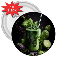 Ai Generated Drink Spinach Smooth Apple Ginger 3  Buttons (10 Pack)  by danenraven