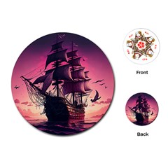 Ship Pirate Adventure Landscape Ocean Sun Heaven Playing Cards Single Design (round) by danenraven