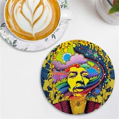 Psychedelic Rock Jimi Hendrix Uv Print Round Tile Coaster by Jancukart