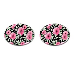 Watercolor Flowers Botanical Foliage Cufflinks (oval) by GardenOfOphir