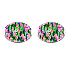 Combined Watercolor Flowers Cufflinks (oval) by GardenOfOphir