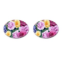Cherished Watercolor Flowers Cufflinks (oval) by GardenOfOphir