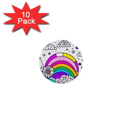 Rainbow Fun Cute Minimal Doodle Drawing Art 1  Mini Buttons (10 Pack)  by Ravend