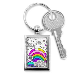 Rainbow Fun Cute Minimal Doodle Drawing Art Key Chain (rectangle) by Ravend
