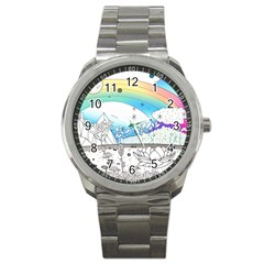 Rainbow Fun Cute Minimal Doodle Drawing Arts Sport Metal Watch by Ravend