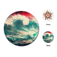 Storm Tsunami Waves Ocean Sea Nautical Nature Painting Playing Cards Single Design (round) by Ravend