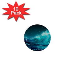 Tsunami Waves Ocean Sea Nautical Nature Water 1  Mini Buttons (10 Pack)  by Ravend