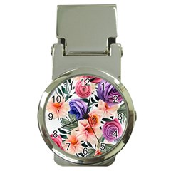 Country-chic Watercolor Flowers Money Clip Watches by GardenOfOphir