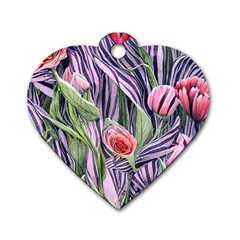 Charming Watercolor Flowers Dog Tag Heart (two Sides) by GardenOfOphir