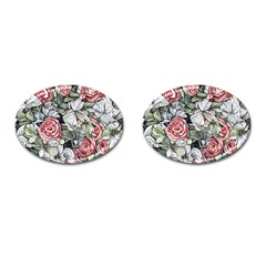 Retro Topical Botanical Flowers Cufflinks (oval) by GardenOfOphir