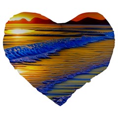 Waves Of Gold Large 19  Premium Heart Shape Cushions by GardenOfOphir