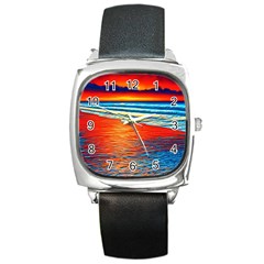 Golden Sunsets And Crisp Air Square Metal Watch by GardenOfOphir
