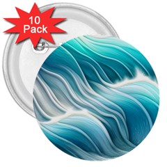 Pastel Blue Ocean Waves Iii 3  Buttons (10 Pack)  by GardenOfOphir