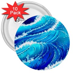 Simple Blue Ocean Wave 3  Buttons (10 Pack)  by GardenOfOphir