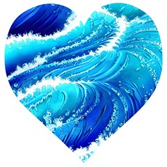 Simple Blue Ocean Wave Wooden Puzzle Heart by GardenOfOphir