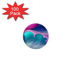 Pink Waves On The Beach 1  Mini Buttons (100 Pack)  by GardenOfOphir