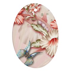 Glory Floral Exotic Butterfly Exquisite Fancy Pink Flowers Ornament (oval) by Jancukart