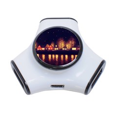 Night Houses River Bokeh Leaves Landscape Nature 3-port Usb Hub by Ravend