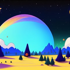 Ai Generated Trees Stars Planets Dreamlike Sun Play Mat (rectangle) by Ravend