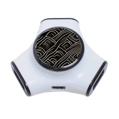 Black Coconut Color Wavy Lines Waves Abstract 3-port Usb Hub by Ravend