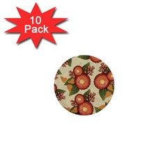 Flowers Leaves Pattern Flora Botany Drawing Art 1  Mini Buttons (10 Pack)  by Ravend