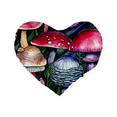 Foraging Mushroom Standard 16  Premium Heart Shape Cushions by GardenOfOphir
