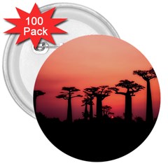 Baobabs Trees Silhouette Landscape Sunset Dusk 3  Buttons (100 Pack)  by Jancukart