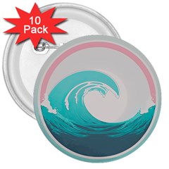 Tidal Wave Ocean Sea Tsunami Wave Minimalist 3  Buttons (10 Pack)  by Pakemis