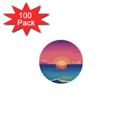 Sunset Ocean Beach Water Tropical Island Vacation 2 1  Mini Buttons (100 Pack)  by Pakemis