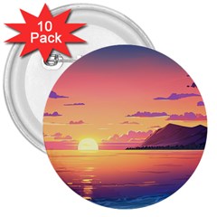 Sunset Ocean Beach Water Tropical Island Vacation 3 3  Buttons (10 Pack)  by Pakemis