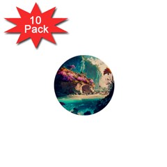 Tropical Island Fantasy Landscape Palm Trees Ocean 1  Mini Buttons (10 Pack)  by Pakemis