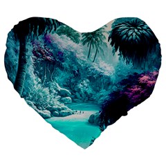 Landscape Nature Digital Art Palm Trees Paradise Large 19  Premium Heart Shape Cushions by Pakemis