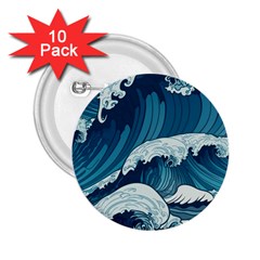 Waves Ocean Sea Pattern Water Tsunami Rough Seas 2 25  Buttons (10 Pack)  by Pakemis