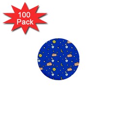 Cat Animals Sleep Stars Seamless Background 1  Mini Buttons (100 Pack)  by Wegoenart