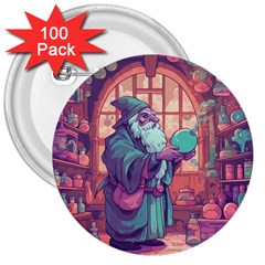 Fantasy Magic Magical Wizard 3  Buttons (100 Pack)  by Jancukart