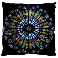 Mandala Floral Rose Window Strasbourg Cathedral France Large Premium Plush Fleece Cushion Case (two Sides) by Semog4