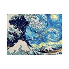 Starry Night Hokusai Vincent Van Gogh The Great Wave Off Kanagawa One Side Premium Plush Fleece Blanket (mini) by Semog4