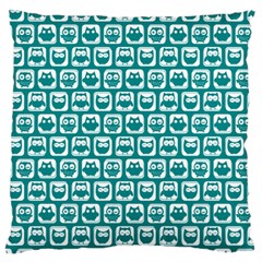 Teal And White Owl Pattern Large Premium Plush Fleece Cushion Case (two Sides) by GardenOfOphir