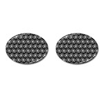 Black And White Gerbera Daisy Vector Tile Pattern Cufflinks (Oval) Front(Pair)