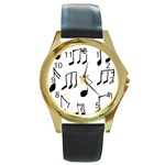 Music Is The Answer Phrase Concept Graphic Round Gold Metal Watch Front