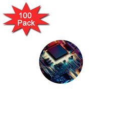 Ai Generated Motherboard City Technology Tech Cpu 1  Mini Buttons (100 Pack)  by Jancukart